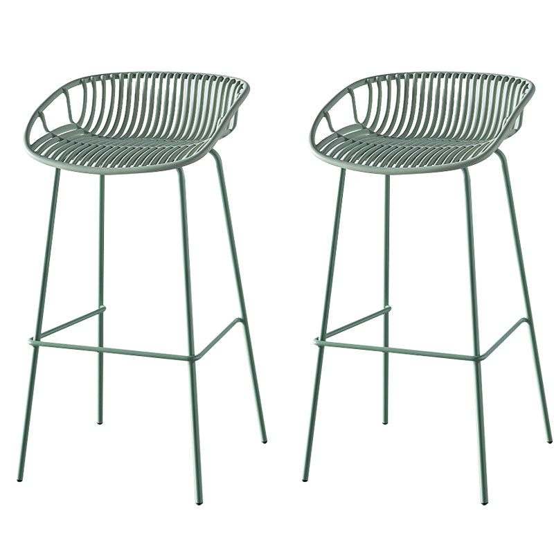 Nordic Backrest Counter Stool with Metal Base Plastic Armless Cafe Bar Chair with 4 Legs Green 2 Piece Set Clearhalo 'Bar Furniture' 'Bar Stools' 'bar_stools' 'furn' 'furn_bar_stools' 'Furniture' 'Kitchen & Dining Furniture' 6318127