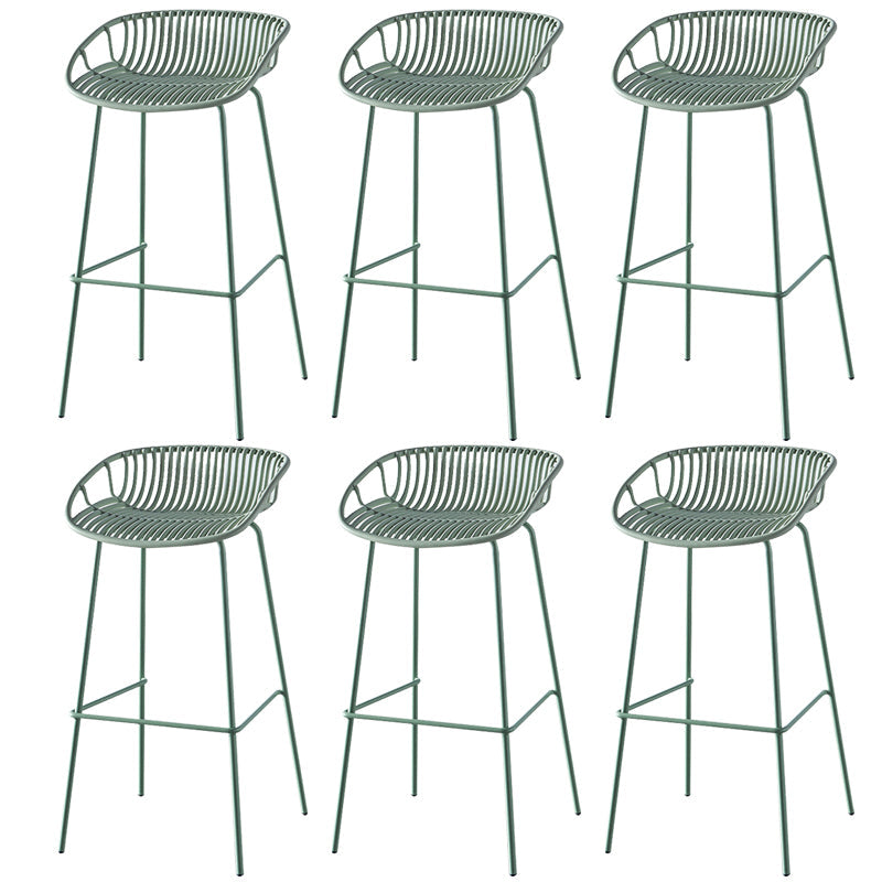 Nordic Backrest Counter Stool with Metal Base Plastic Armless Cafe Bar Chair with 4 Legs Green 6 Piece Set Clearhalo 'Bar Furniture' 'Bar Stools' 'bar_stools' 'furn' 'furn_bar_stools' 'Furniture' 'Kitchen & Dining Furniture' 6318129