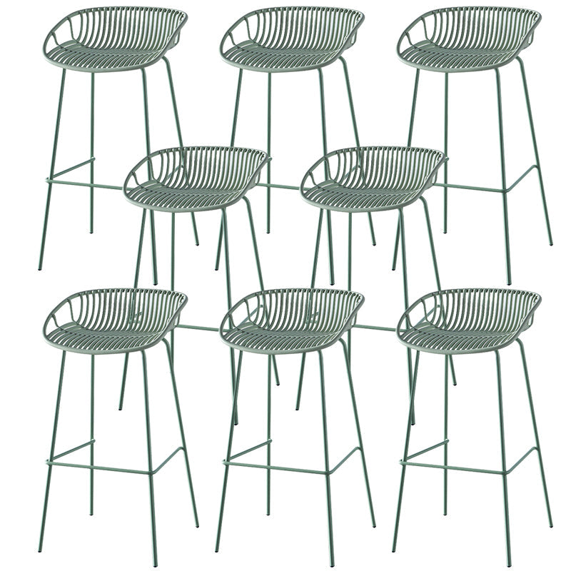Nordic Backrest Counter Stool with Metal Base Plastic Armless Cafe Bar Chair with 4 Legs Green 8 Piece Set Clearhalo 'Bar Furniture' 'Bar Stools' 'bar_stools' 'furn' 'furn_bar_stools' 'Furniture' 'Kitchen & Dining Furniture' 6318130