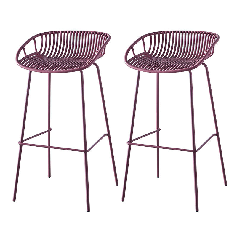 Nordic Backrest Counter Stool with Metal Base Plastic Armless Cafe Bar Chair with 4 Legs Purple 2 Piece Set Clearhalo 'Bar Furniture' 'Bar Stools' 'bar_stools' 'furn' 'furn_bar_stools' 'Furniture' 'Kitchen & Dining Furniture' 6318132