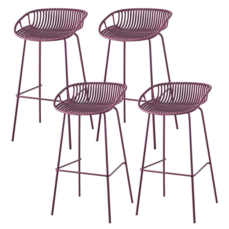 Nordic Backrest Counter Stool with Metal Base Plastic Armless Cafe Bar Chair with 4 Legs Purple 4 Piece Set Clearhalo 'Bar Furniture' 'Bar Stools' 'bar_stools' 'furn' 'furn_bar_stools' 'Furniture' 'Kitchen & Dining Furniture' 6318133