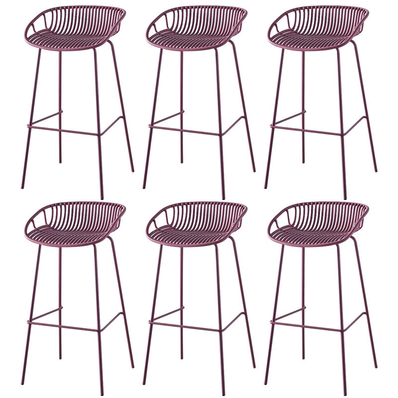 Nordic Backrest Counter Stool with Metal Base Plastic Armless Cafe Bar Chair with 4 Legs Purple 6 Piece Set Clearhalo 'Bar Furniture' 'Bar Stools' 'bar_stools' 'furn' 'furn_bar_stools' 'Furniture' 'Kitchen & Dining Furniture' 6318134