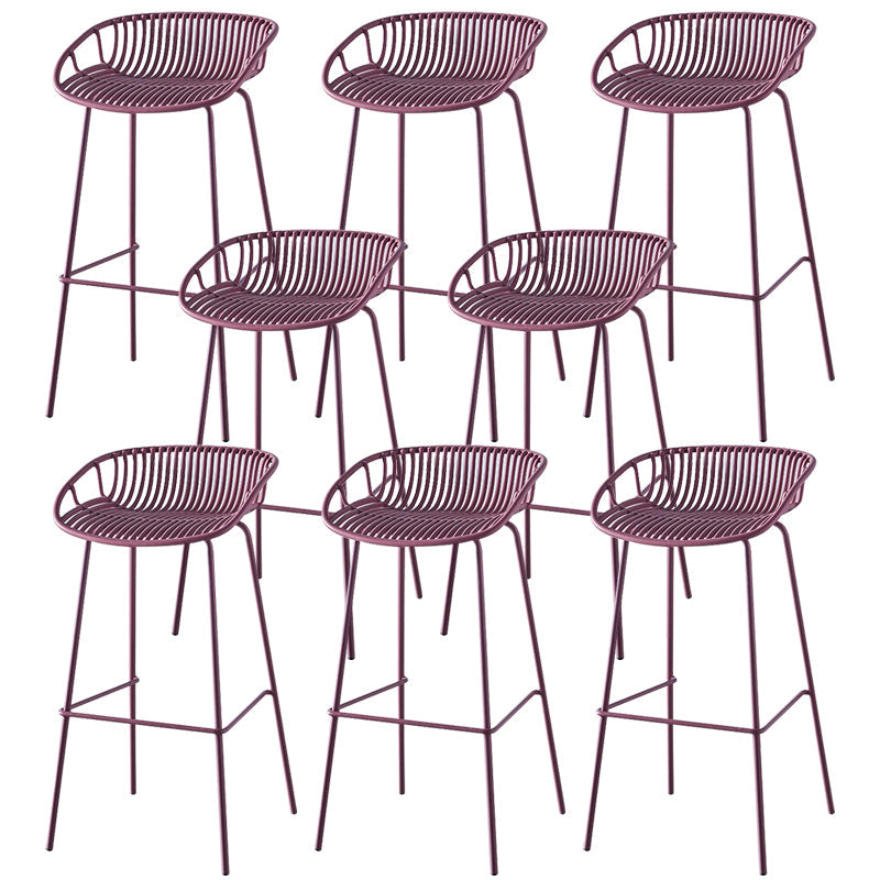 Nordic Backrest Counter Stool with Metal Base Plastic Armless Cafe Bar Chair with 4 Legs Purple 8 Piece Set Clearhalo 'Bar Furniture' 'Bar Stools' 'bar_stools' 'furn' 'furn_bar_stools' 'Furniture' 'Kitchen & Dining Furniture' 6318135