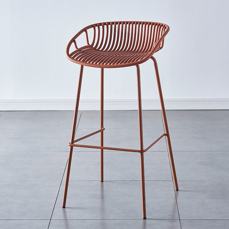 Nordic Backrest Counter Stool with Metal Base Plastic Armless Cafe Bar Chair with 4 Legs Khaki 1 Piece Clearhalo 'Bar Furniture' 'Bar Stools' 'bar_stools' 'furn' 'furn_bar_stools' 'Furniture' 'Kitchen & Dining Furniture' 6318136