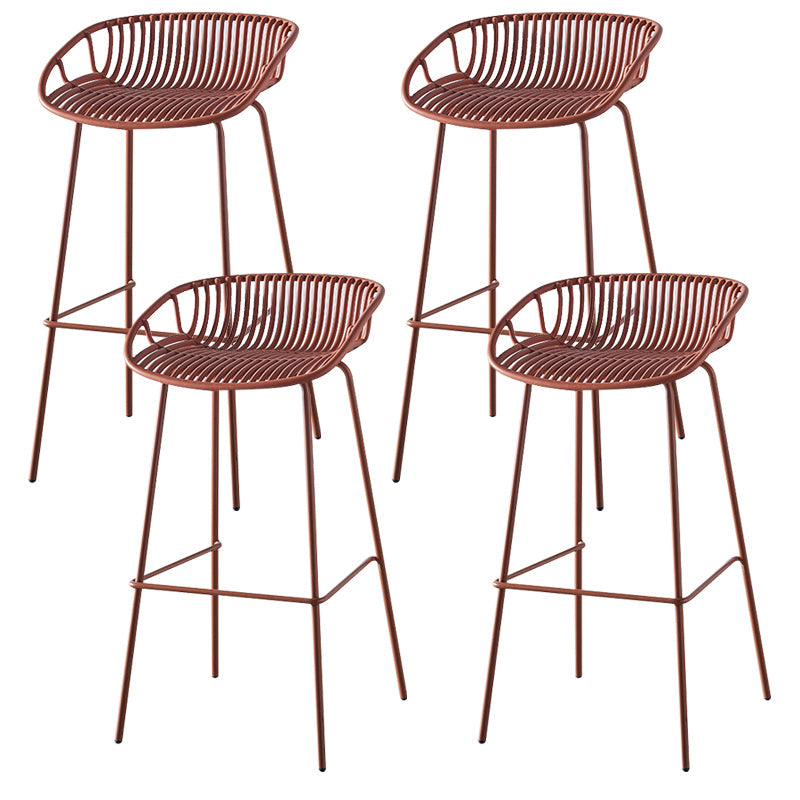 Nordic Backrest Counter Stool with Metal Base Plastic Armless Cafe Bar Chair with 4 Legs Khaki 4 Piece Set Clearhalo 'Bar Furniture' 'Bar Stools' 'bar_stools' 'furn' 'furn_bar_stools' 'Furniture' 'Kitchen & Dining Furniture' 6318138