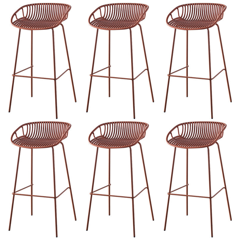 Nordic Backrest Counter Stool with Metal Base Plastic Armless Cafe Bar Chair with 4 Legs Khaki 6 Piece Set Clearhalo 'Bar Furniture' 'Bar Stools' 'bar_stools' 'furn' 'furn_bar_stools' 'Furniture' 'Kitchen & Dining Furniture' 6318139