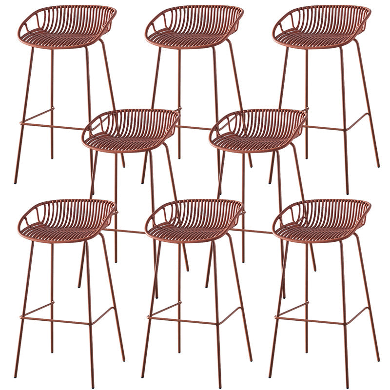 Nordic Backrest Counter Stool with Metal Base Plastic Armless Cafe Bar Chair with 4 Legs Khaki 8 Piece Set Clearhalo 'Bar Furniture' 'Bar Stools' 'bar_stools' 'furn' 'furn_bar_stools' 'Furniture' 'Kitchen & Dining Furniture' 6318140