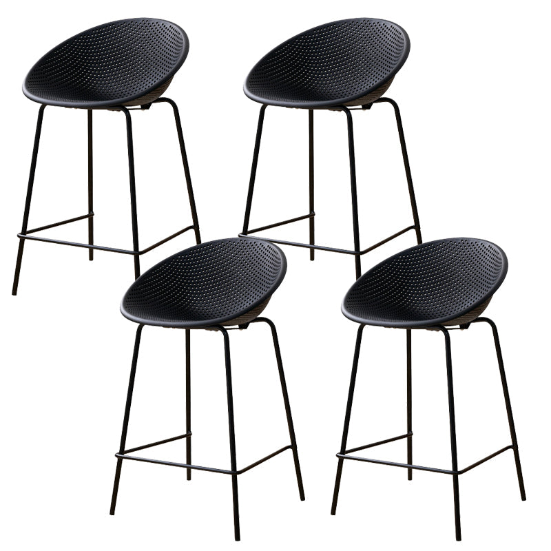 Nordic Backrest Counter Stool with Metal Base Plastic Armless Bar Chair with 4 Legs Black 4 Piece Set Counter Stool(26"H) Clearhalo 'Bar Furniture' 'Bar Stools' 'bar_stools' 'furn' 'furn_bar_stools' 'Furniture' 'Kitchen & Dining Furniture' 6318185