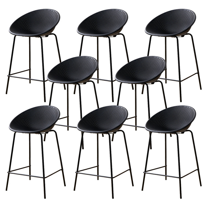Nordic Backrest Counter Stool with Metal Base Plastic Armless Bar Chair with 4 Legs Black 8 Piece Set Counter Stool(26"H) Clearhalo 'Bar Furniture' 'Bar Stools' 'bar_stools' 'furn' 'furn_bar_stools' 'Furniture' 'Kitchen & Dining Furniture' 6318189
