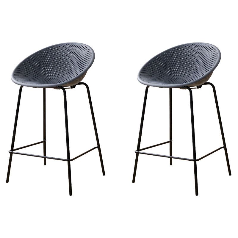 Nordic Backrest Counter Stool with Metal Base Plastic Armless Bar Chair with 4 Legs Grey 2 Piece Set Counter Stool(26"H) Clearhalo 'Bar Furniture' 'Bar Stools' 'bar_stools' 'furn' 'furn_bar_stools' 'Furniture' 'Kitchen & Dining Furniture' 6318201