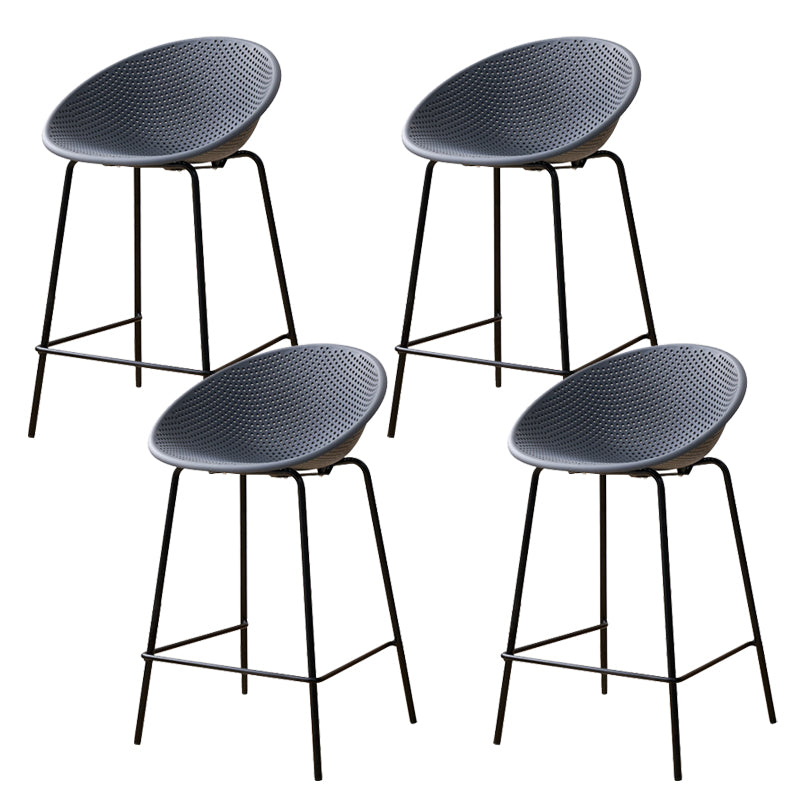 Nordic Backrest Counter Stool with Metal Base Plastic Armless Bar Chair with 4 Legs Grey 4 Piece Set Counter Stool(26"H) Clearhalo 'Bar Furniture' 'Bar Stools' 'bar_stools' 'furn' 'furn_bar_stools' 'Furniture' 'Kitchen & Dining Furniture' 6318202