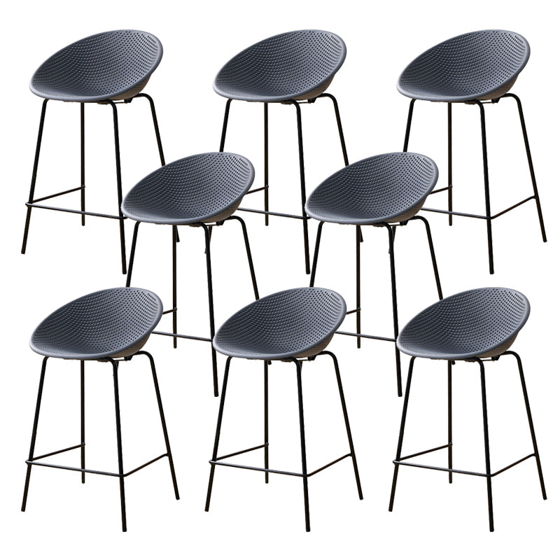 Nordic Backrest Counter Stool with Metal Base Plastic Armless Bar Chair with 4 Legs Grey 8 Piece Set Counter Stool(26"H) Clearhalo 'Bar Furniture' 'Bar Stools' 'bar_stools' 'furn' 'furn_bar_stools' 'Furniture' 'Kitchen & Dining Furniture' 6318204