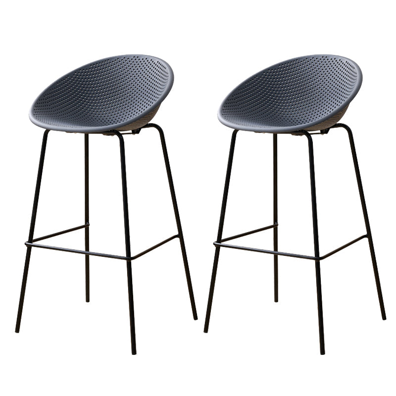 Nordic Backrest Counter Stool with Metal Base Plastic Armless Bar Chair with 4 Legs Grey 2 Piece Set Bar Stool(30"H) Clearhalo 'Bar Furniture' 'Bar Stools' 'bar_stools' 'furn' 'furn_bar_stools' 'Furniture' 'Kitchen & Dining Furniture' 6318206