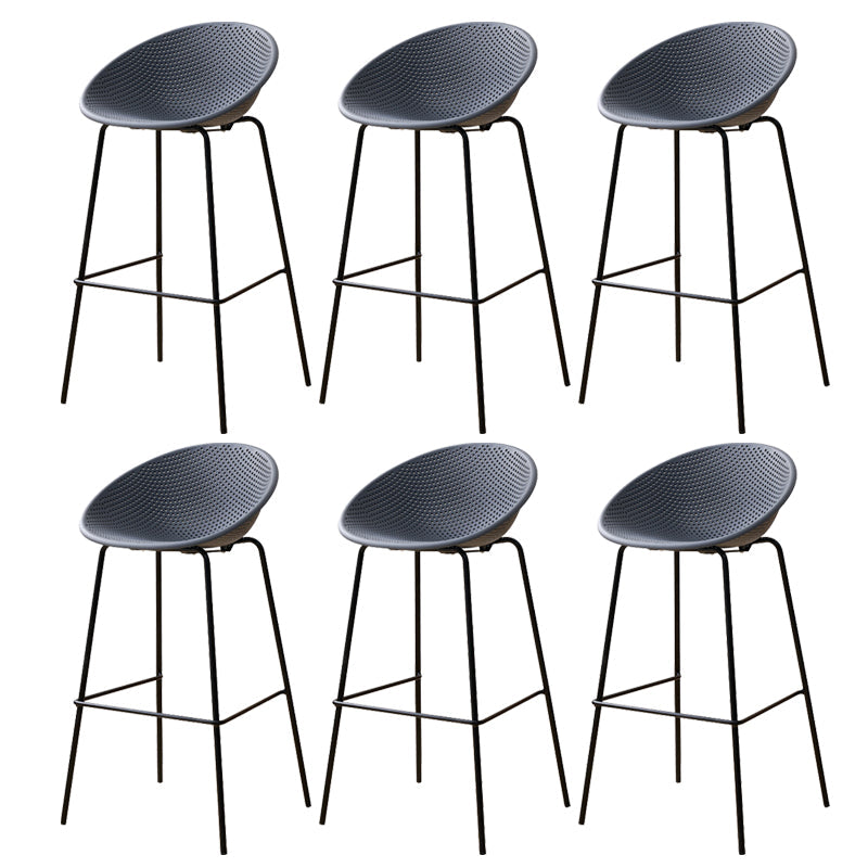 Nordic Backrest Counter Stool with Metal Base Plastic Armless Bar Chair with 4 Legs Grey 6 Piece Set Bar Stool(30"H) Clearhalo 'Bar Furniture' 'Bar Stools' 'bar_stools' 'furn' 'furn_bar_stools' 'Furniture' 'Kitchen & Dining Furniture' 6318208