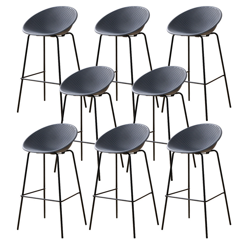 Nordic Backrest Counter Stool with Metal Base Plastic Armless Bar Chair with 4 Legs Grey 8 Piece Set Bar Stool(30"H) Clearhalo 'Bar Furniture' 'Bar Stools' 'bar_stools' 'furn' 'furn_bar_stools' 'Furniture' 'Kitchen & Dining Furniture' 6318209