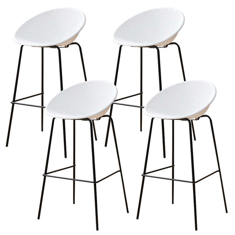 Nordic Backrest Counter Stool with Metal Base Plastic Armless Bar Chair with 4 Legs White 4 Piece Set Bar Stool(30"H) Clearhalo 'Bar Furniture' 'Bar Stools' 'bar_stools' 'furn' 'furn_bar_stools' 'Furniture' 'Kitchen & Dining Furniture' 6318217