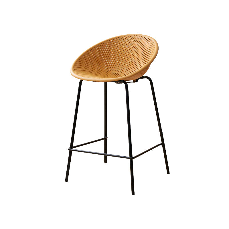 Nordic Backrest Counter Stool with Metal Base Plastic Armless Bar Chair with 4 Legs Yellow 1 Piece Counter Stool(26"H) Clearhalo 'Bar Furniture' 'Bar Stools' 'bar_stools' 'furn' 'furn_bar_stools' 'Furniture' 'Kitchen & Dining Furniture' 6318220
