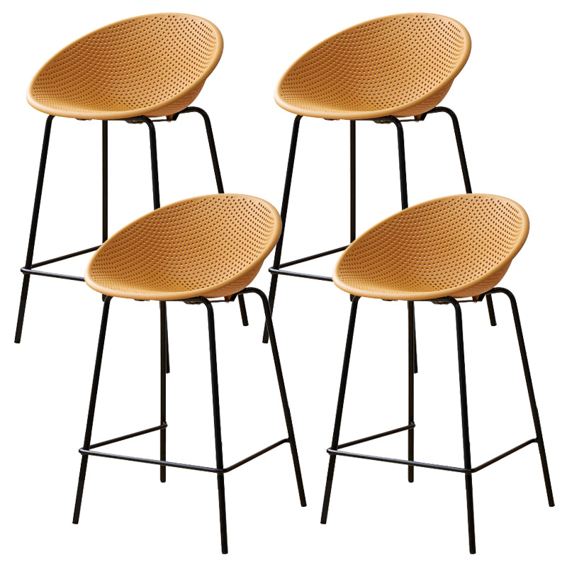 Nordic Backrest Counter Stool with Metal Base Plastic Armless Bar Chair with 4 Legs Yellow 4 Piece Set Counter Stool(26"H) Clearhalo 'Bar Furniture' 'Bar Stools' 'bar_stools' 'furn' 'furn_bar_stools' 'Furniture' 'Kitchen & Dining Furniture' 6318222