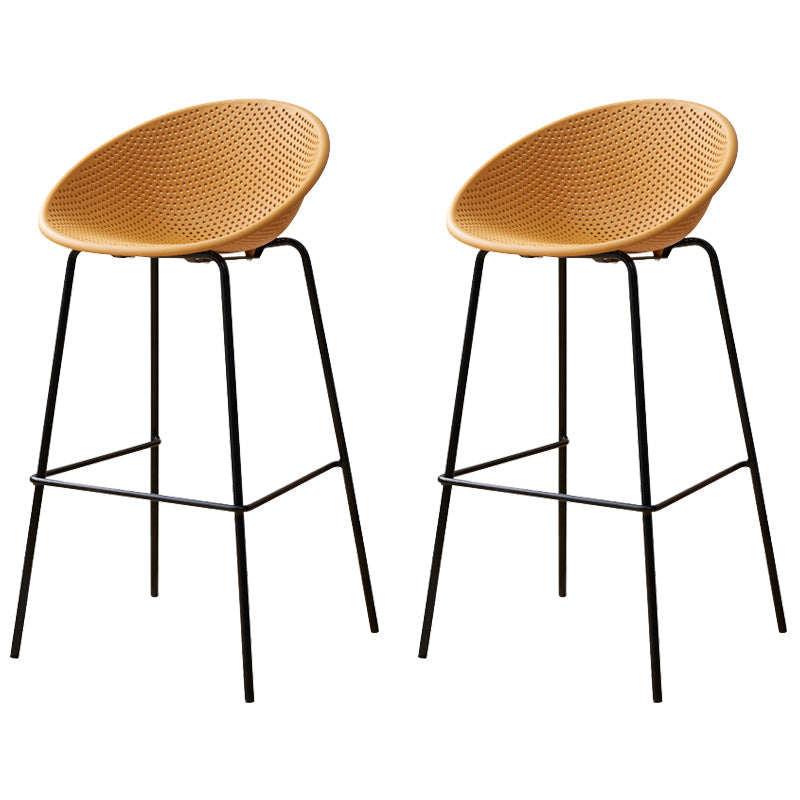 Nordic Backrest Counter Stool with Metal Base Plastic Armless Bar Chair with 4 Legs Yellow 2 Piece Set Bar Stool(30"H) Clearhalo 'Bar Furniture' 'Bar Stools' 'bar_stools' 'furn' 'furn_bar_stools' 'Furniture' 'Kitchen & Dining Furniture' 6318226