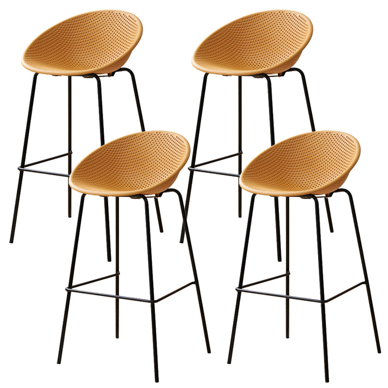 Nordic Backrest Counter Stool with Metal Base Plastic Armless Bar Chair with 4 Legs Yellow 4 Piece Set Bar Stool(30"H) Clearhalo 'Bar Furniture' 'Bar Stools' 'bar_stools' 'furn' 'furn_bar_stools' 'Furniture' 'Kitchen & Dining Furniture' 6318227