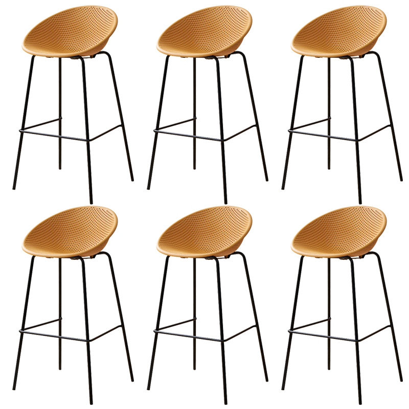 Nordic Backrest Counter Stool with Metal Base Plastic Armless Bar Chair with 4 Legs Yellow 6 Piece Set Bar Stool(30"H) Clearhalo 'Bar Furniture' 'Bar Stools' 'bar_stools' 'furn' 'furn_bar_stools' 'Furniture' 'Kitchen & Dining Furniture' 6318228