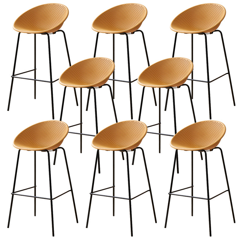 Nordic Backrest Counter Stool with Metal Base Plastic Armless Bar Chair with 4 Legs Yellow 8 Piece Set Bar Stool(30"H) Clearhalo 'Bar Furniture' 'Bar Stools' 'bar_stools' 'furn' 'furn_bar_stools' 'Furniture' 'Kitchen & Dining Furniture' 6318229