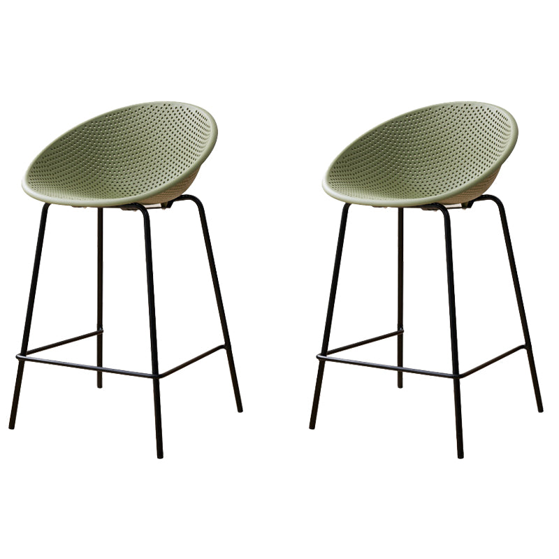 Nordic Backrest Counter Stool with Metal Base Plastic Armless Bar Chair with 4 Legs Green 2 Piece Set Counter Stool(26"H) Clearhalo 'Bar Furniture' 'Bar Stools' 'bar_stools' 'furn' 'furn_bar_stools' 'Furniture' 'Kitchen & Dining Furniture' 6318231