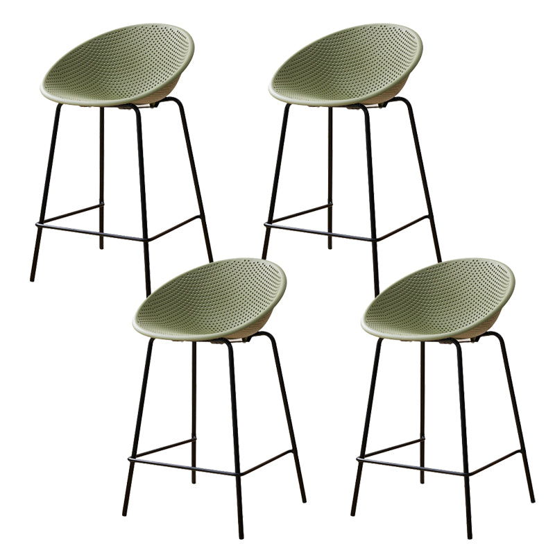 Nordic Backrest Counter Stool with Metal Base Plastic Armless Bar Chair with 4 Legs Green 4 Piece Set Counter Stool(26"H) Clearhalo 'Bar Furniture' 'Bar Stools' 'bar_stools' 'furn' 'furn_bar_stools' 'Furniture' 'Kitchen & Dining Furniture' 6318232