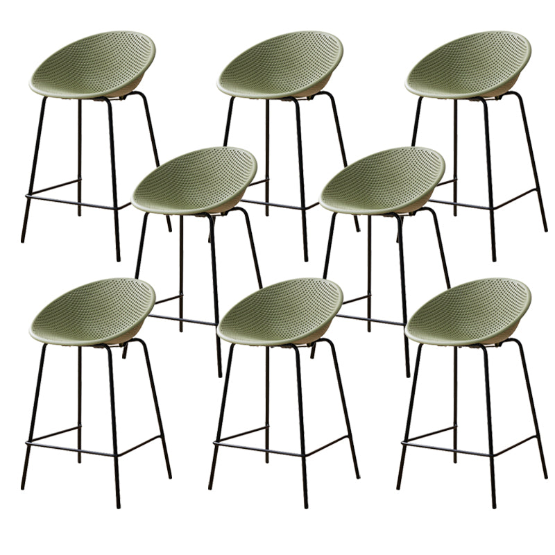 Nordic Backrest Counter Stool with Metal Base Plastic Armless Bar Chair with 4 Legs Green 8 Piece Set Counter Stool(26"H) Clearhalo 'Bar Furniture' 'Bar Stools' 'bar_stools' 'furn' 'furn_bar_stools' 'Furniture' 'Kitchen & Dining Furniture' 6318234