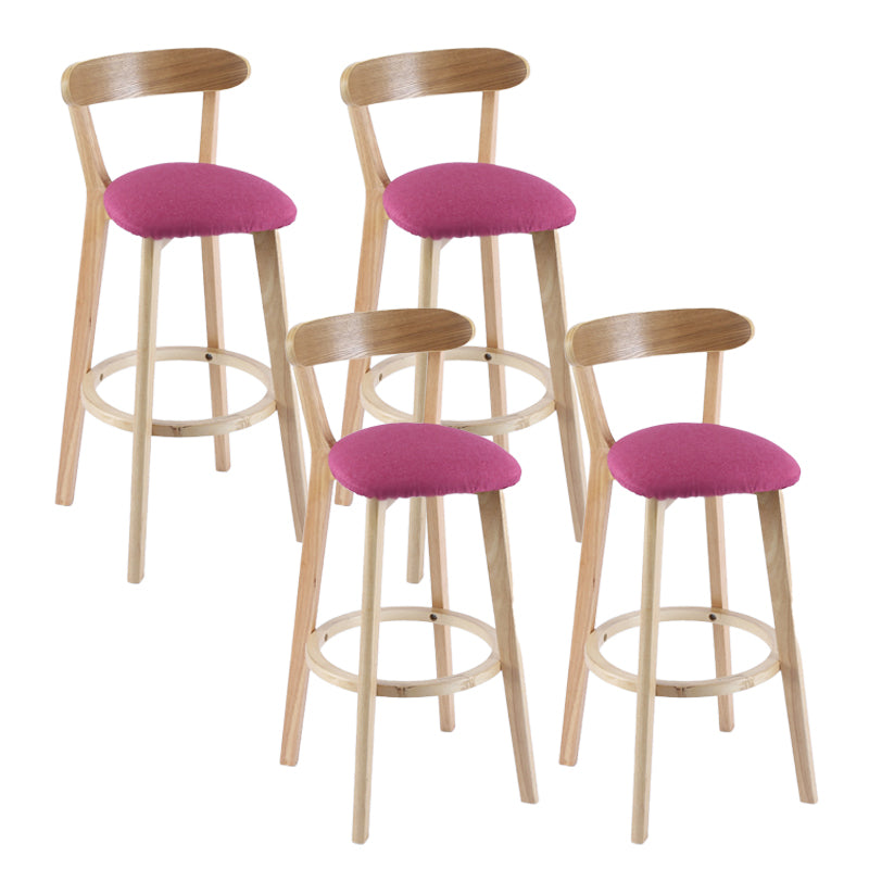 Contemporary Wooden Counter Height Stools Cushion Bar Stool for Indoor Rose Red 4 Piece Set Clearhalo 'Bar Furniture' 'Bar Stools' 'bar_stools' 'furn' 'furn_bar_stools' 'Furniture' 'Kitchen & Dining Furniture' 6318395