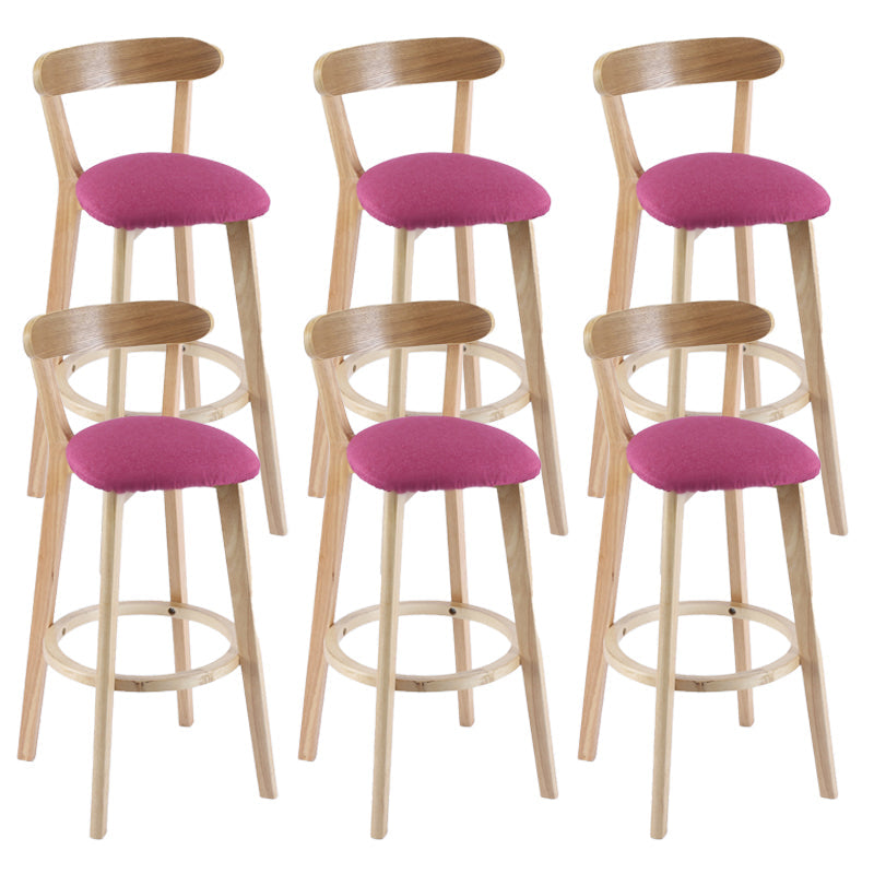 Contemporary Wooden Counter Height Stools Cushion Bar Stool for Indoor Rose Red 6 Piece Set Clearhalo 'Bar Furniture' 'Bar Stools' 'bar_stools' 'furn' 'furn_bar_stools' 'Furniture' 'Kitchen & Dining Furniture' 6318396