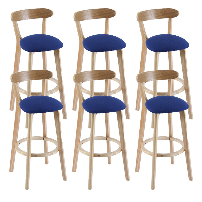 Contemporary Wooden Counter Height Stools Cushion Bar Stool for Indoor Royal Blue 6 Piece Set Clearhalo 'Bar Furniture' 'Bar Stools' 'bar_stools' 'furn' 'furn_bar_stools' 'Furniture' 'Kitchen & Dining Furniture' 6318401