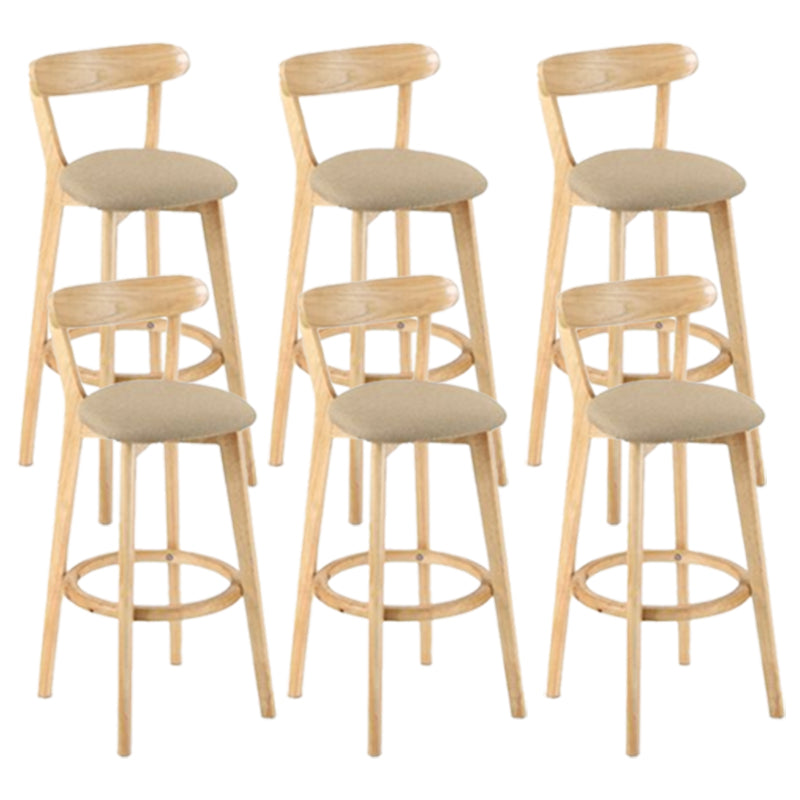 Contemporary Wooden Counter Height Stools Cushion Bar Stool for Indoor Light Khaki 6 Piece Set Clearhalo 'Bar Furniture' 'Bar Stools' 'bar_stools' 'furn' 'furn_bar_stools' 'Furniture' 'Kitchen & Dining Furniture' 6318441