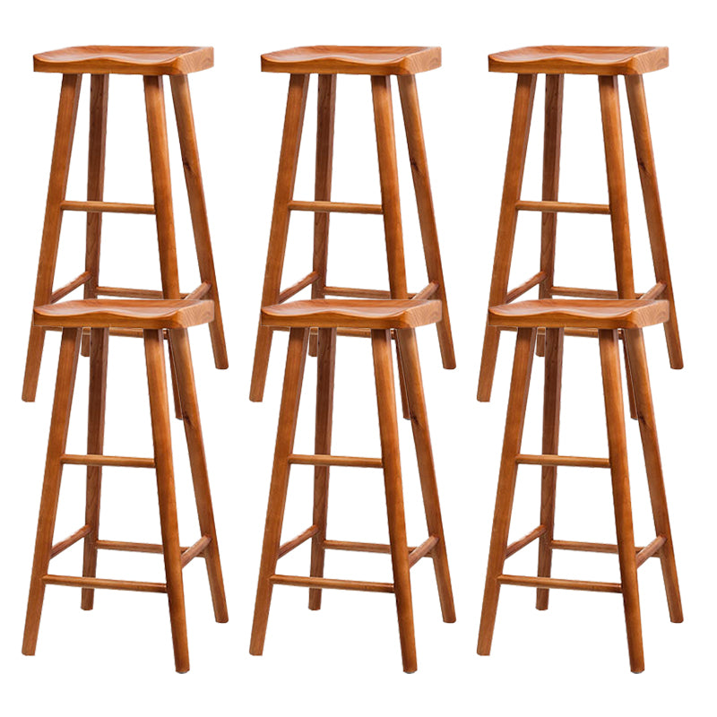 Industrial Solid Wood Counter Stool Saddle Seat Backless Bar Stool Brown 6 Piece Set Clearhalo 'Bar Furniture' 'Bar Stools' 'bar_stools' 'furn' 'furn_bar_stools' 'Furniture' 'Kitchen & Dining Furniture' 6318489