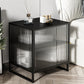 Glass and Metal Bedside Cabinet Modern Minimalist Bedside Table with Legs Black 1 Piece Clearhalo 'Bedroom Furniture' 'furn' 'furn_night_stand' 'Furniture' 'night_stand' 'Nightstands' 6318635