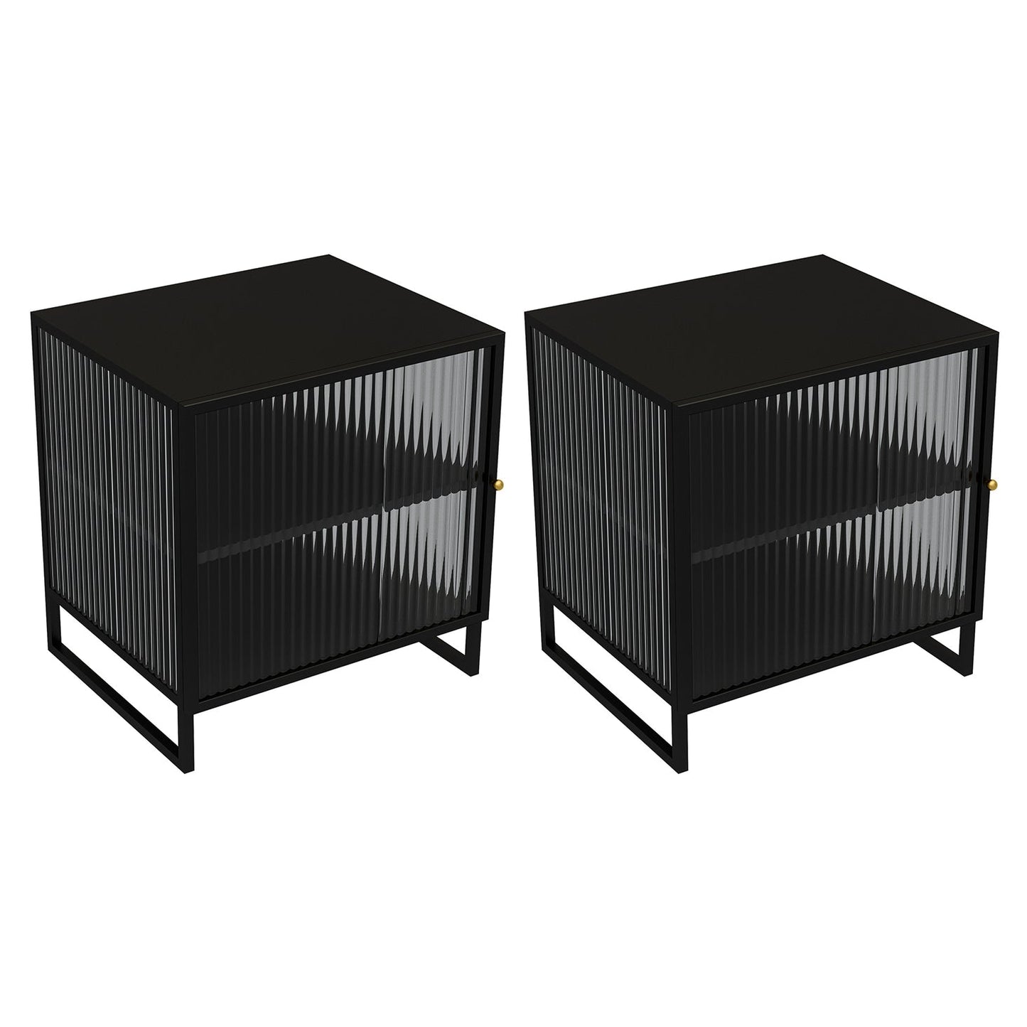 Glass and Metal Bedside Cabinet Modern Minimalist Bedside Table with Legs Black 2 Piece Set Clearhalo 'Bedroom Furniture' 'furn' 'furn_night_stand' 'Furniture' 'night_stand' 'Nightstands' 6318636