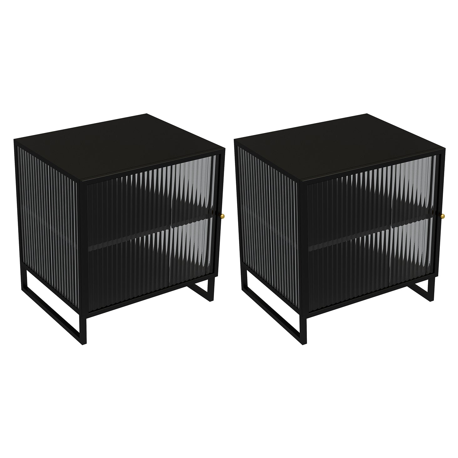 Glass and Metal Bedside Cabinet Modern Minimalist Bedside Table with Legs Black 2 Piece Set Clearhalo 'Bedroom Furniture' 'furn' 'furn_night_stand' 'Furniture' 'night_stand' 'Nightstands' 6318636