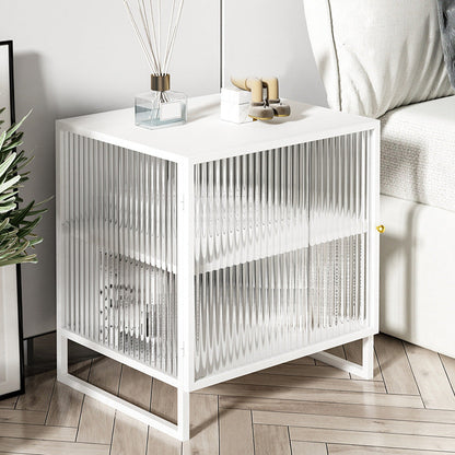 Glass and Metal Bedside Cabinet Modern Minimalist Bedside Table with Legs White 1 Piece Clearhalo 'Bedroom Furniture' 'furn' 'furn_night_stand' 'Furniture' 'night_stand' 'Nightstands' 6318637