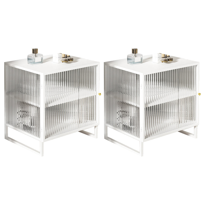 Glass and Metal Bedside Cabinet Modern Minimalist Bedside Table with Legs White 2 Piece Set Clearhalo 'Bedroom Furniture' 'furn' 'furn_night_stand' 'Furniture' 'night_stand' 'Nightstands' 6318638