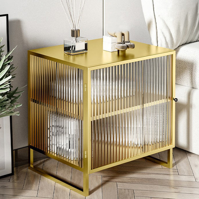 Glass and Metal Bedside Cabinet Modern Minimalist Bedside Table with Legs Gold 1 Piece Clearhalo 'Bedroom Furniture' 'furn' 'furn_night_stand' 'Furniture' 'night_stand' 'Nightstands' 6318639