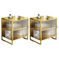 Glass and Metal Bedside Cabinet Modern Minimalist Bedside Table with Legs Gold 2 Piece Set Clearhalo 'Bedroom Furniture' 'furn' 'furn_night_stand' 'Furniture' 'night_stand' 'Nightstands' 6318640