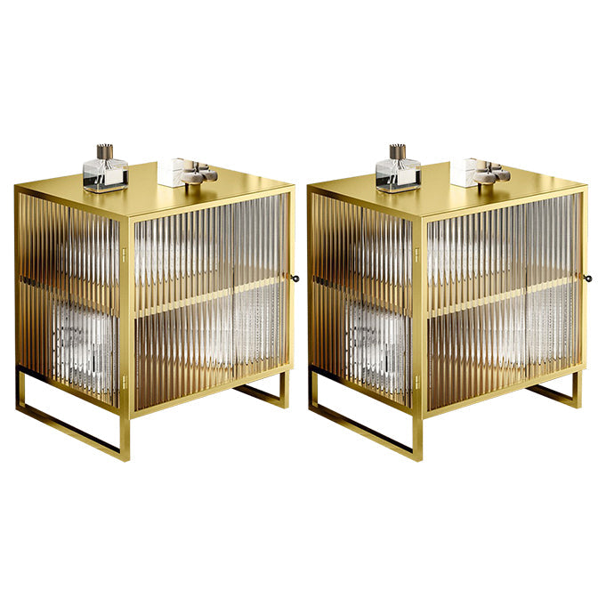 Glass and Metal Bedside Cabinet Modern Minimalist Bedside Table with Legs Gold 2 Piece Set Clearhalo 'Bedroom Furniture' 'furn' 'furn_night_stand' 'Furniture' 'night_stand' 'Nightstands' 6318640