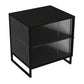 Glass and Metal Bedside Cabinet Modern Minimalist Bedside Table with Legs Clearhalo 'Bedroom Furniture' 'furn' 'furn_night_stand' 'Furniture' 'night_stand' 'Nightstands' 6318642