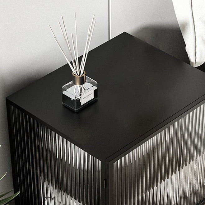 Glass and Metal Bedside Cabinet Modern Minimalist Bedside Table with Legs Clearhalo 'Bedroom Furniture' 'furn' 'furn_night_stand' 'Furniture' 'night_stand' 'Nightstands' 6318645