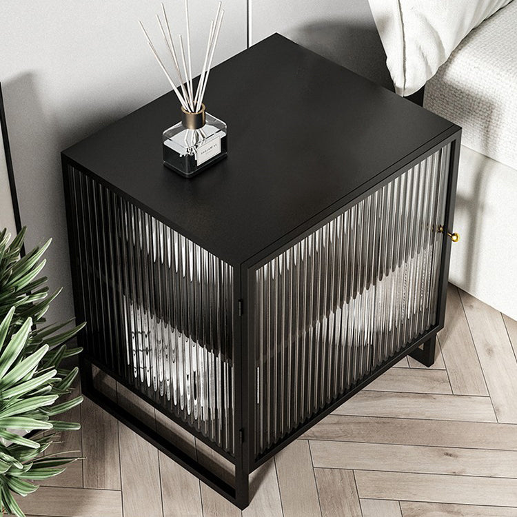 Glass and Metal Bedside Cabinet Modern Minimalist Bedside Table with Legs Clearhalo 'Bedroom Furniture' 'furn' 'furn_night_stand' 'Furniture' 'night_stand' 'Nightstands' 6318646