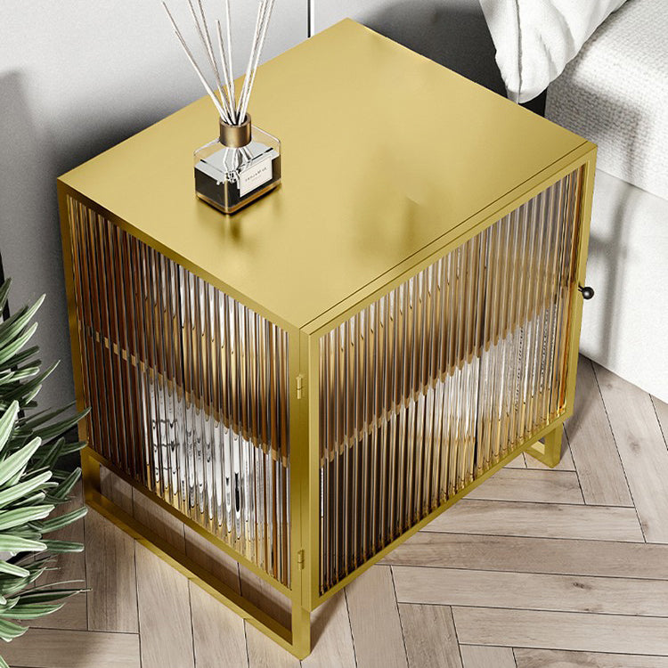 Glass and Metal Bedside Cabinet Modern Minimalist Bedside Table with Legs Clearhalo 'Bedroom Furniture' 'furn' 'furn_night_stand' 'Furniture' 'night_stand' 'Nightstands' 6318649