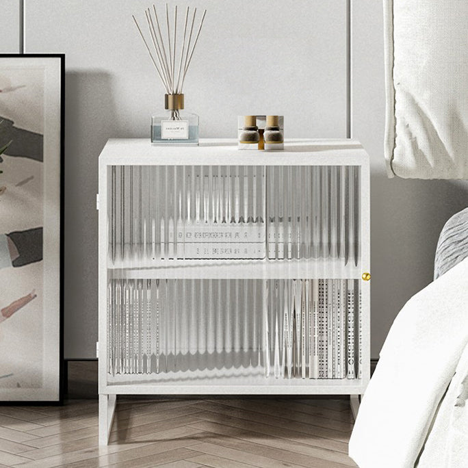 Glass and Metal Bedside Cabinet Modern Minimalist Bedside Table with Legs Clearhalo 'Bedroom Furniture' 'furn' 'furn_night_stand' 'Furniture' 'night_stand' 'Nightstands' 6318650