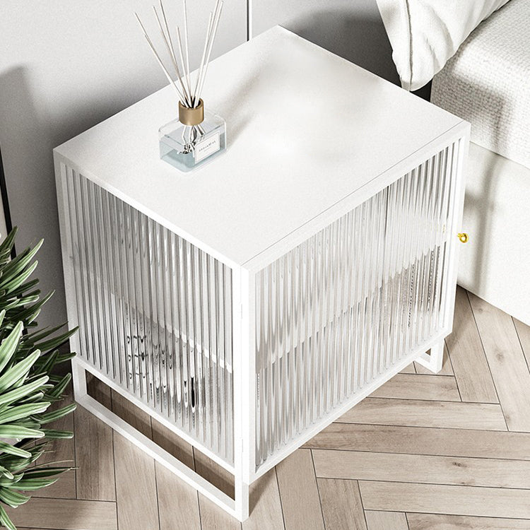 Glass and Metal Bedside Cabinet Modern Minimalist Bedside Table with Legs Clearhalo 'Bedroom Furniture' 'furn' 'furn_night_stand' 'Furniture' 'night_stand' 'Nightstands' 6318651