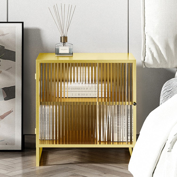 Glass and Metal Bedside Cabinet Modern Minimalist Bedside Table with Legs Clearhalo 'Bedroom Furniture' 'furn' 'furn_night_stand' 'Furniture' 'night_stand' 'Nightstands' 6318652