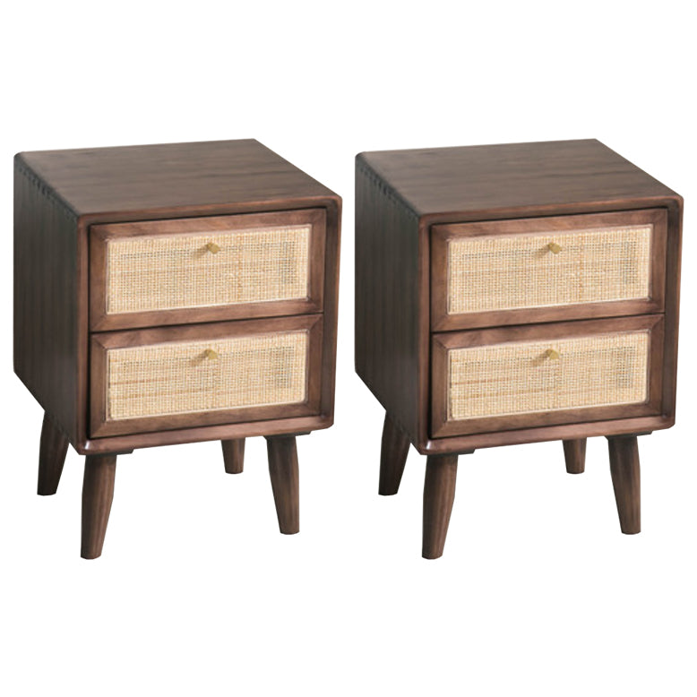 Rattan Bedside Table Modern Minimalist Night Table with Legs Nut-Brown 2 Piece Set 2 Clearhalo 'Bedroom Furniture' 'furn' 'furn_night_stand' 'Furniture' 'night_stand' 'Nightstands' 6318666
